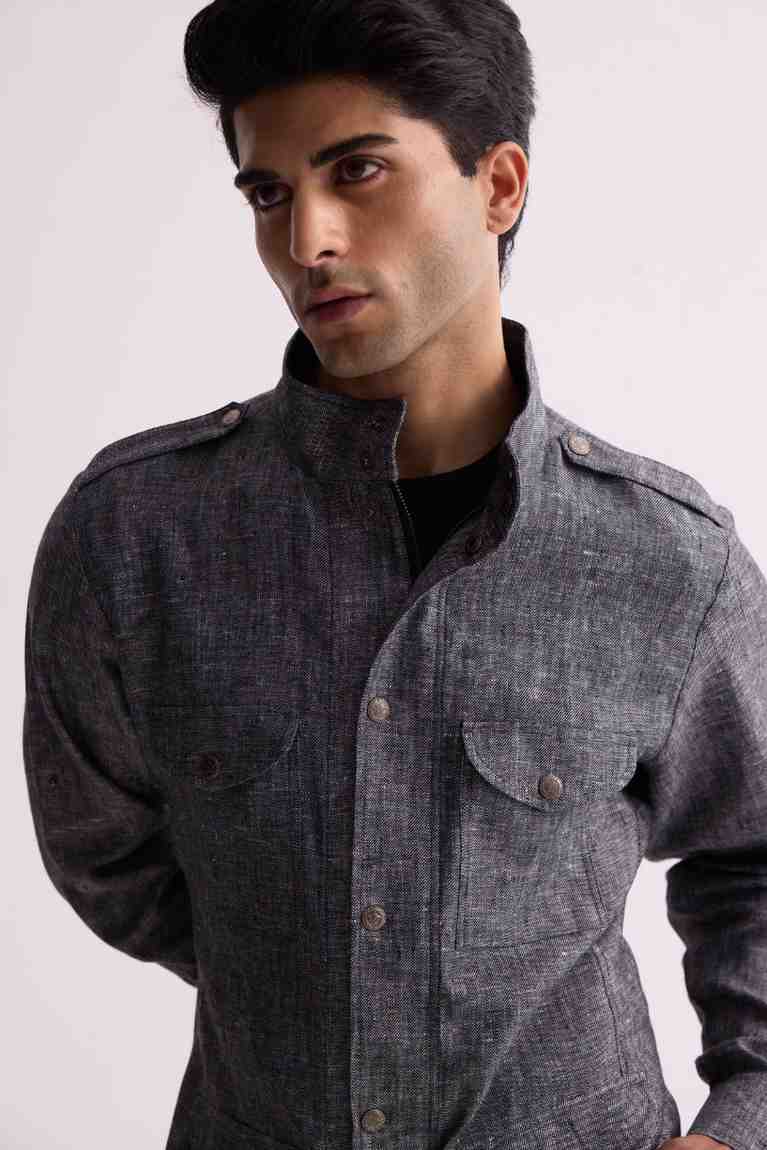 The Gallant Black Linen Safari Jacket