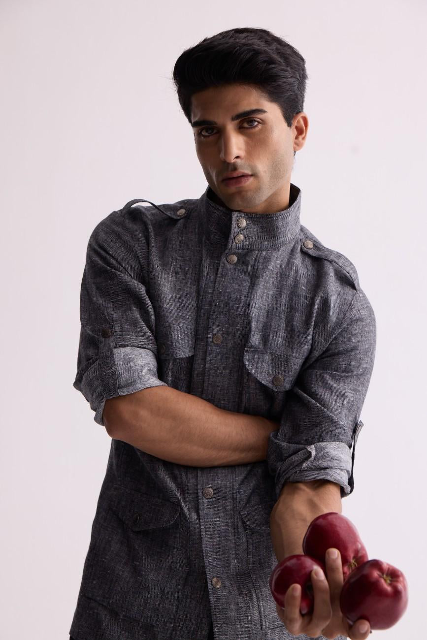 The Gallant Black Linen Safari Jacket