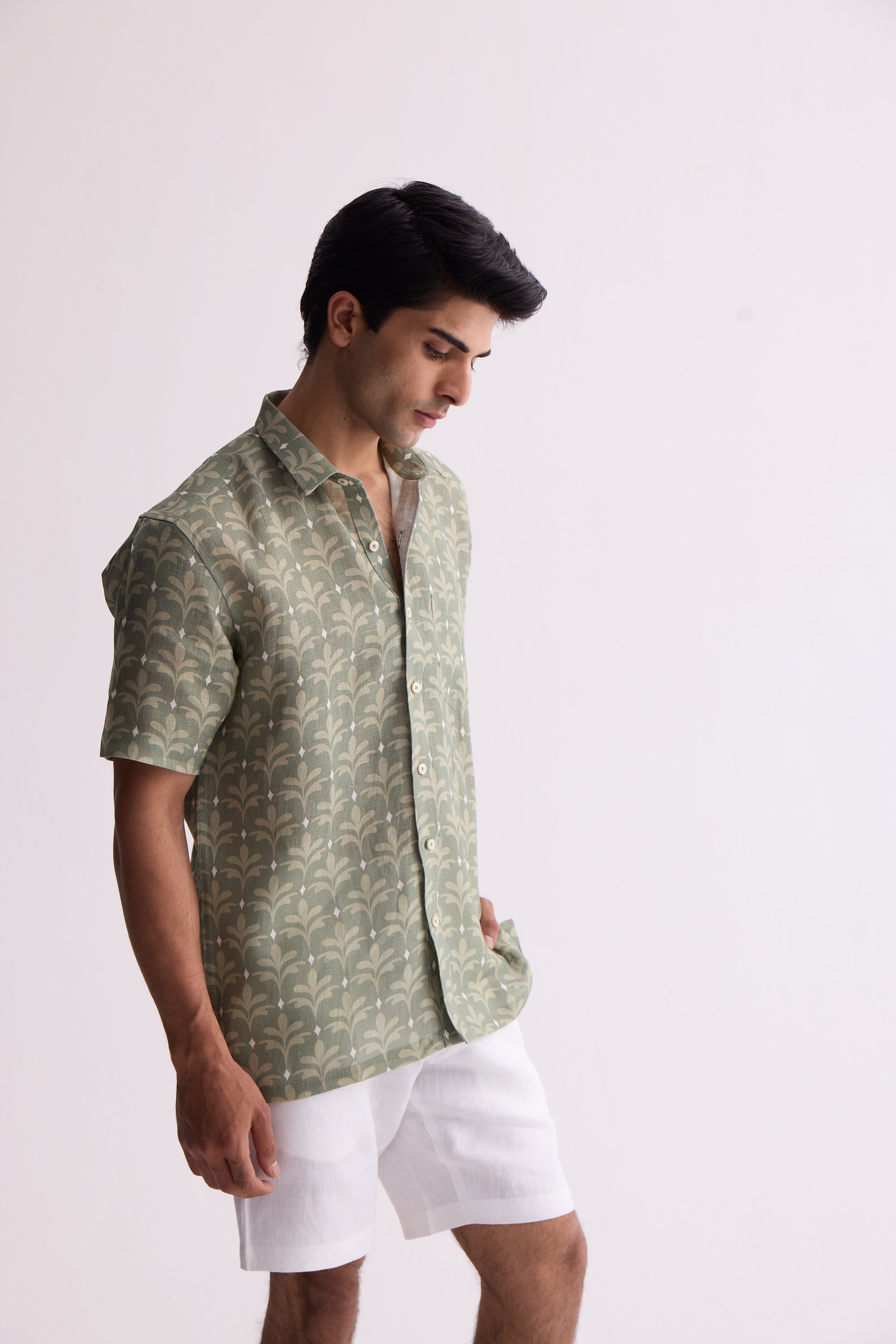 The Saaval Green leaf Linen Shirt