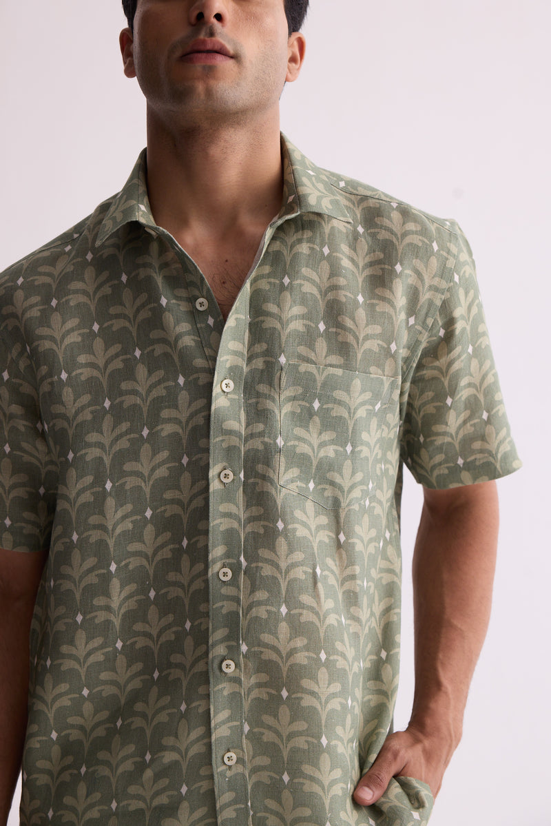 The Saaval Green leaf Linen Shirt