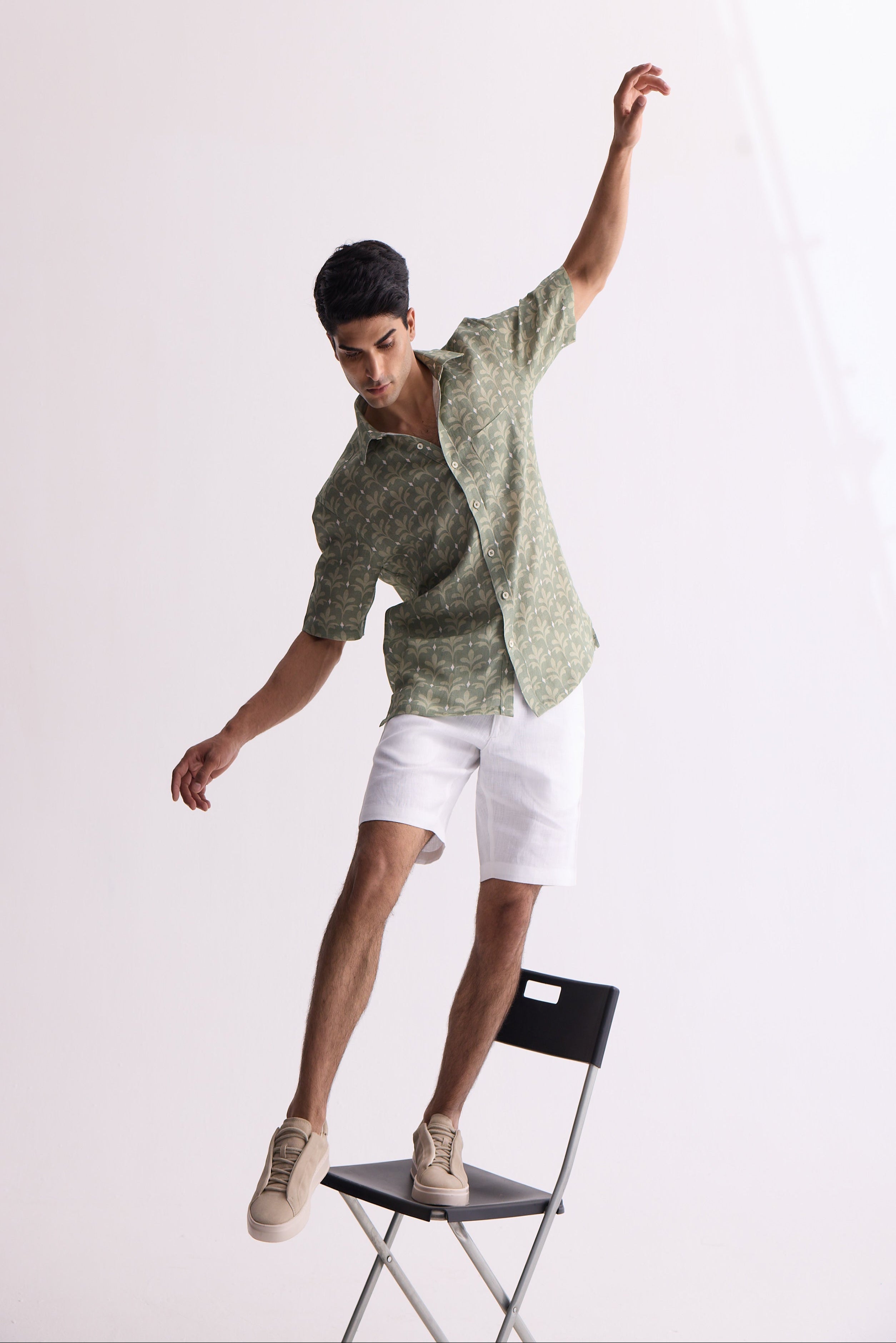 The Saaval Green leaf Linen Shirt