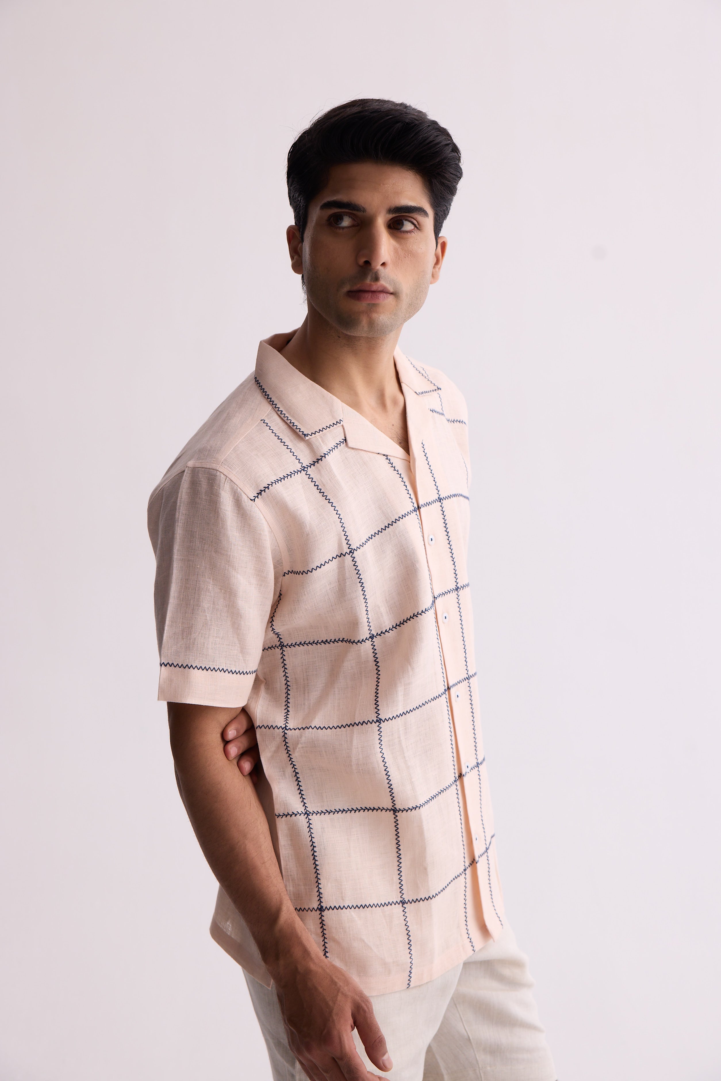 The Caelum Peach and Blue Linen Shirt
