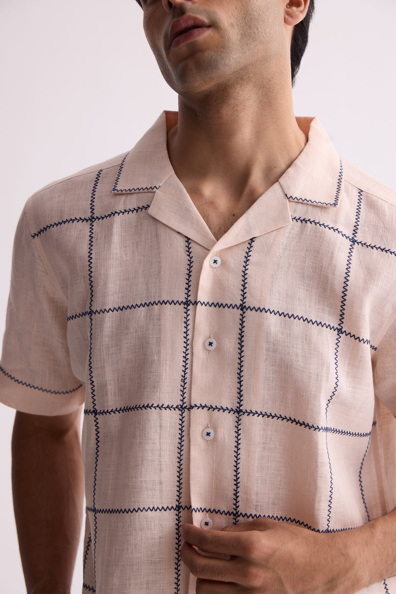 The Caelum Peach and Blue Linen Shirt