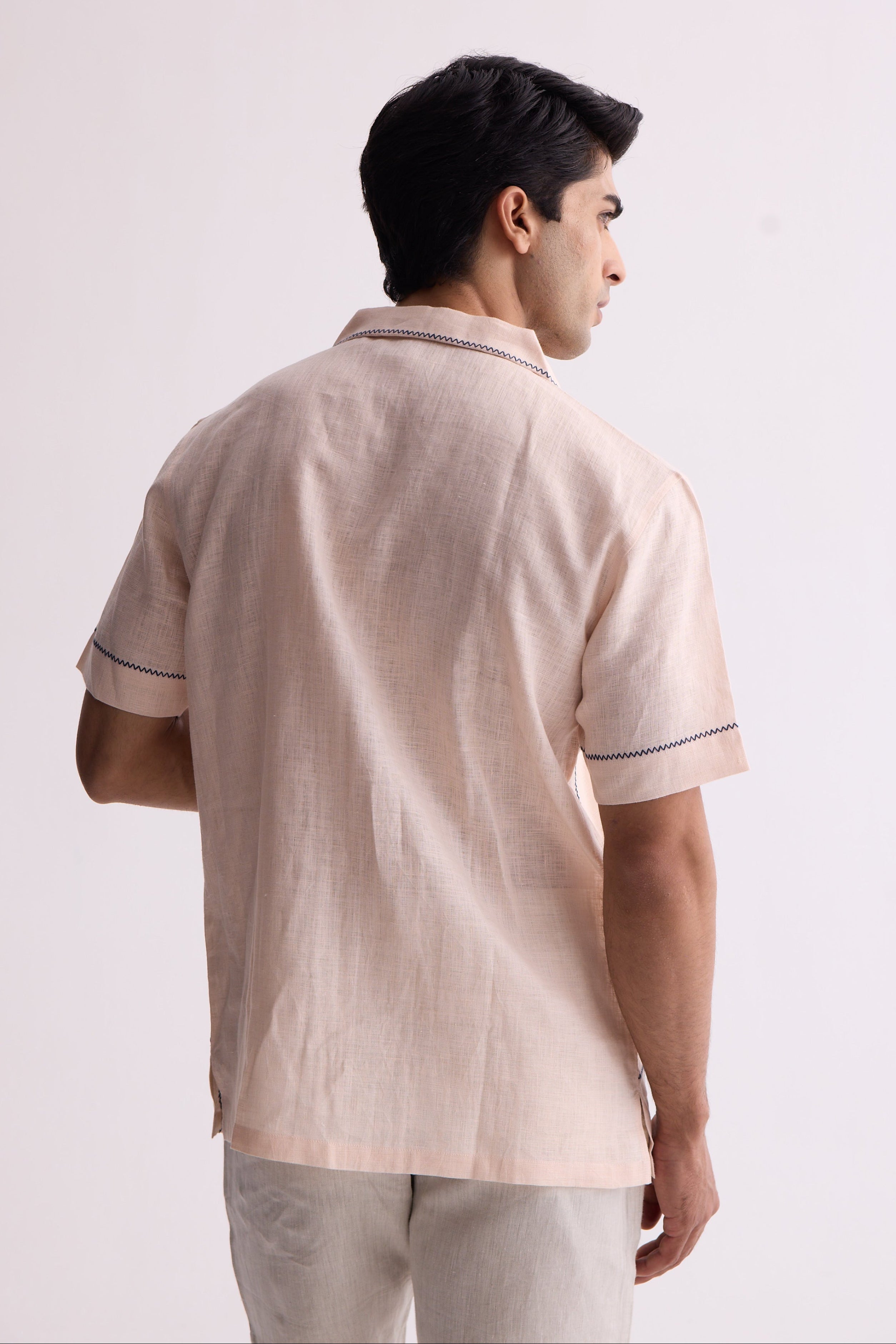 The Caelum Peach and Blue Linen Shirt