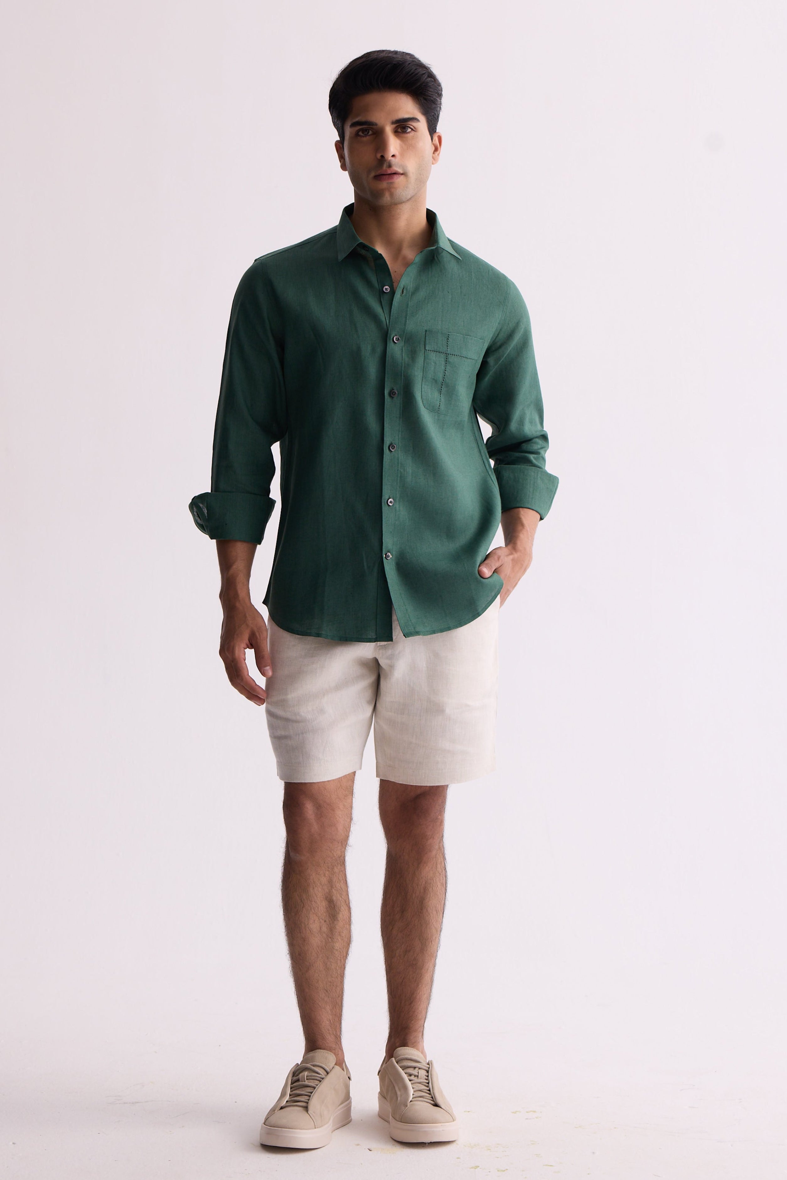 The Aldric Dark Green Linen Shirt