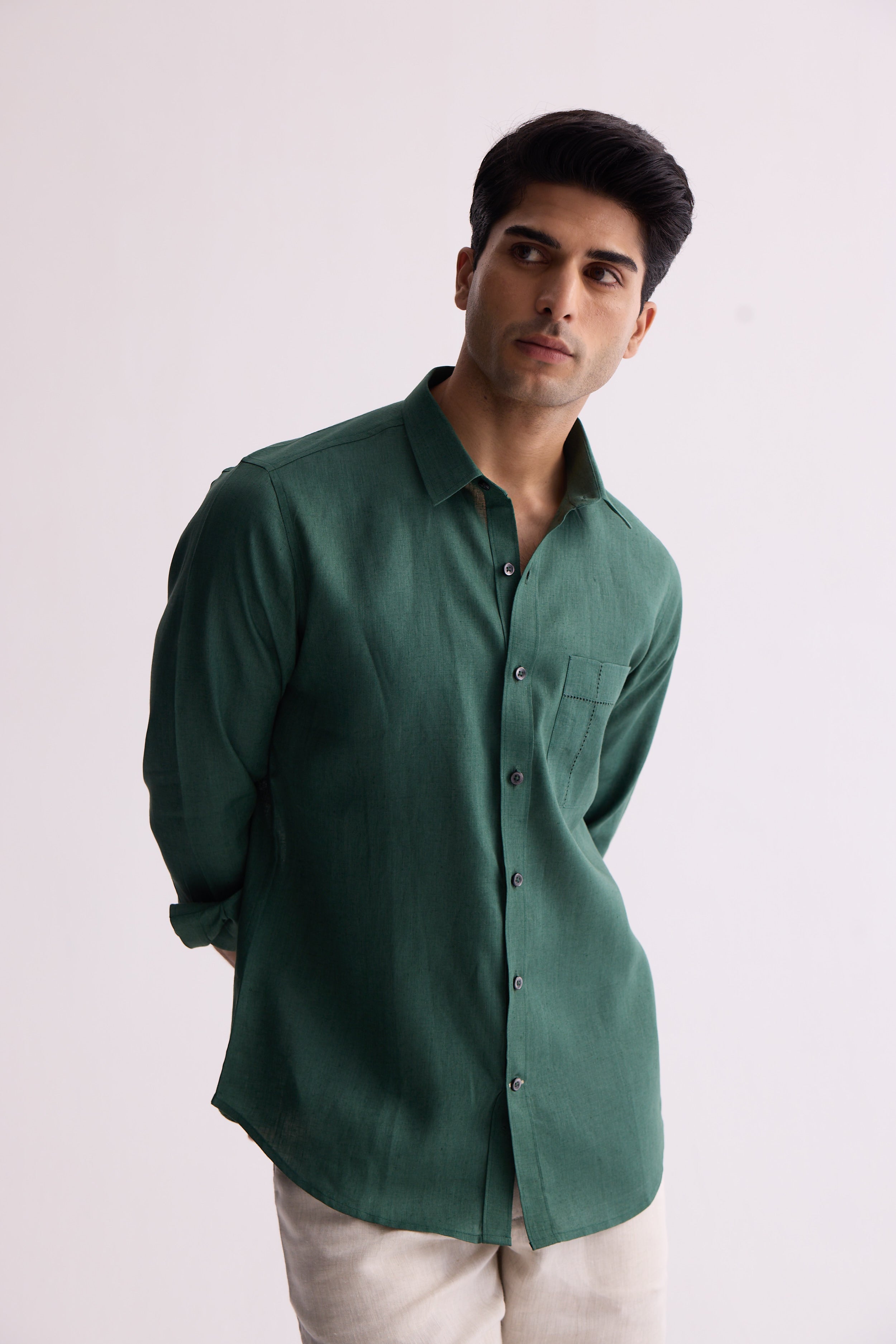 The Aldric Dark Green Linen Shirt