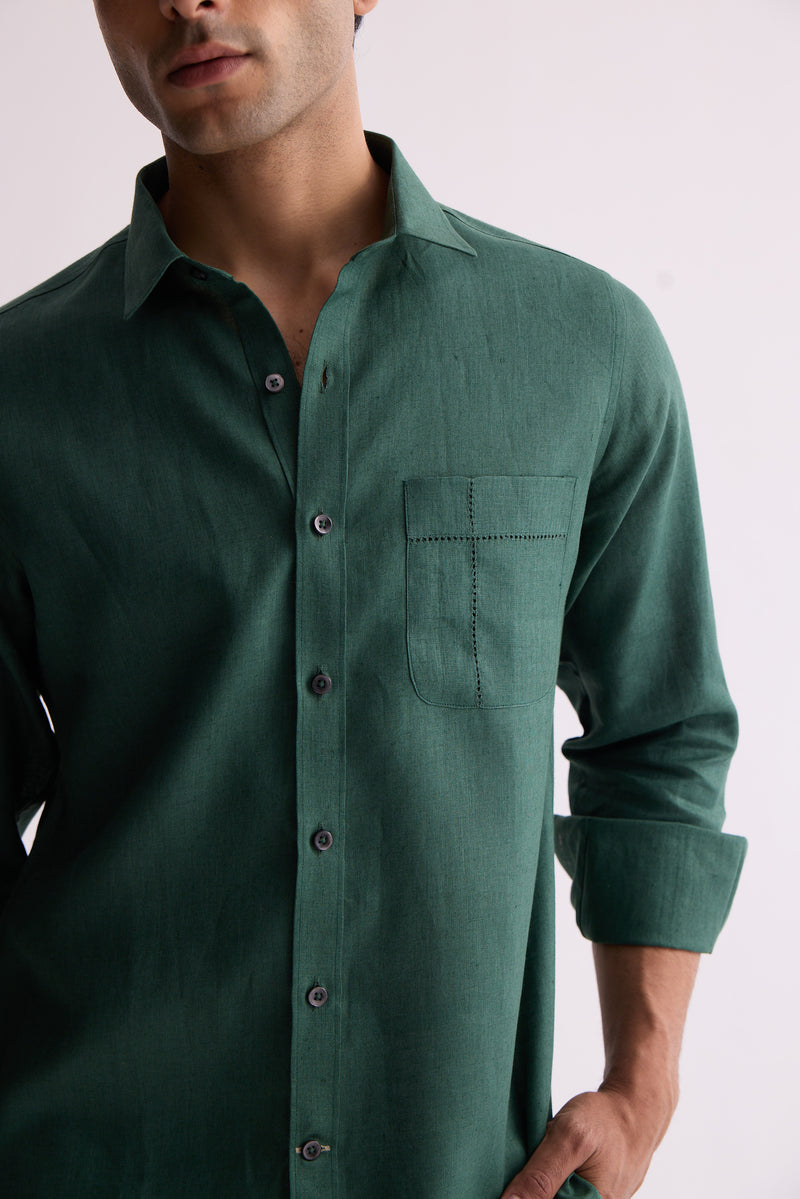 The Aldric Dark Green Linen Shirt