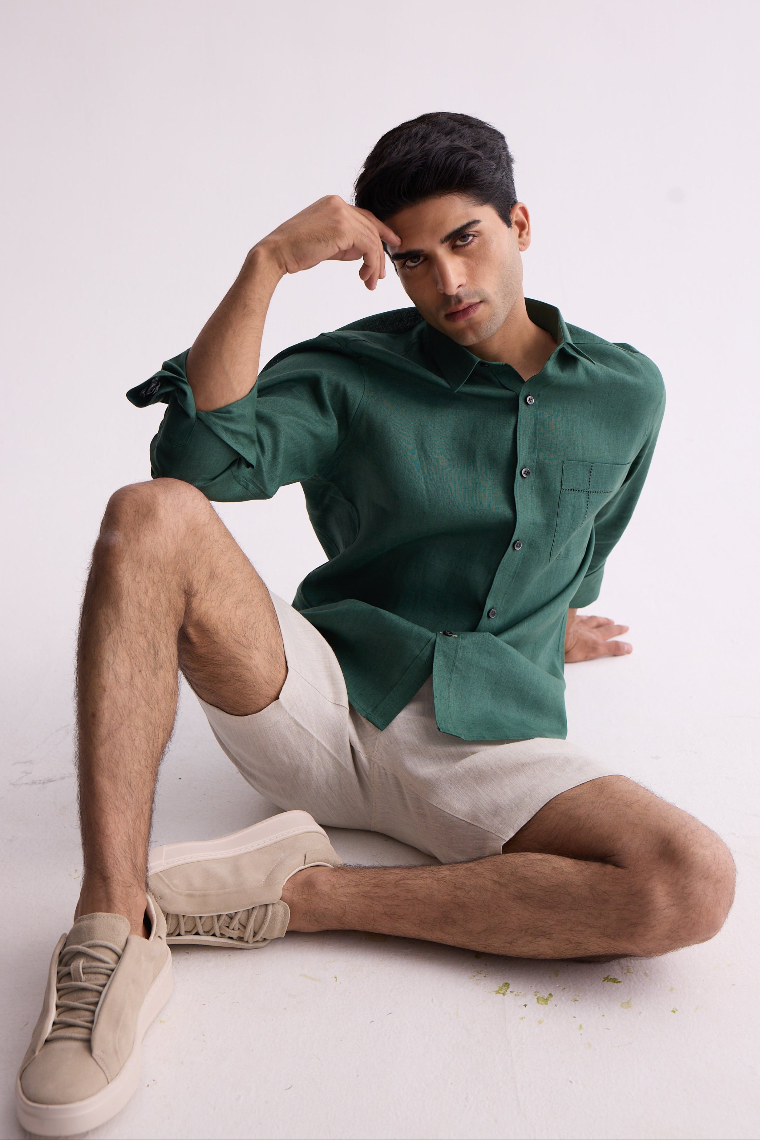 The Aldric Dark Green Linen Shirt
