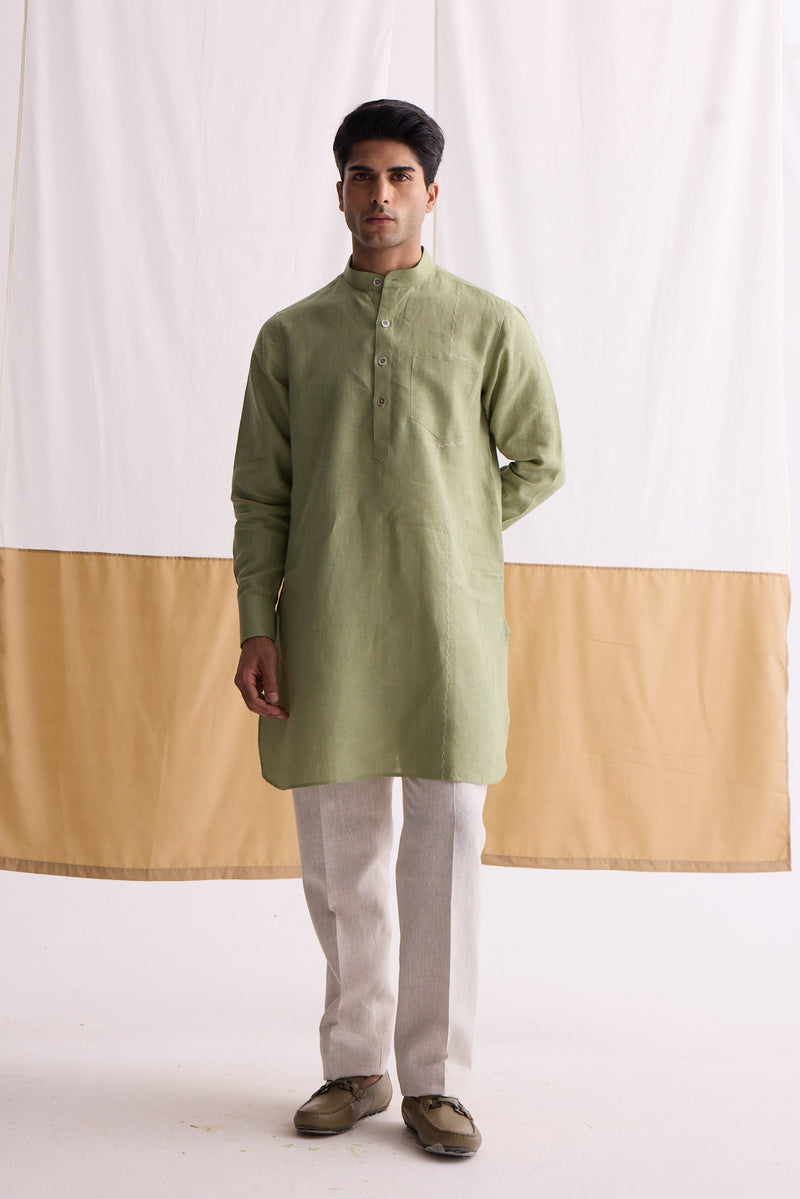 The Primoz Mint Green Linen Kurta