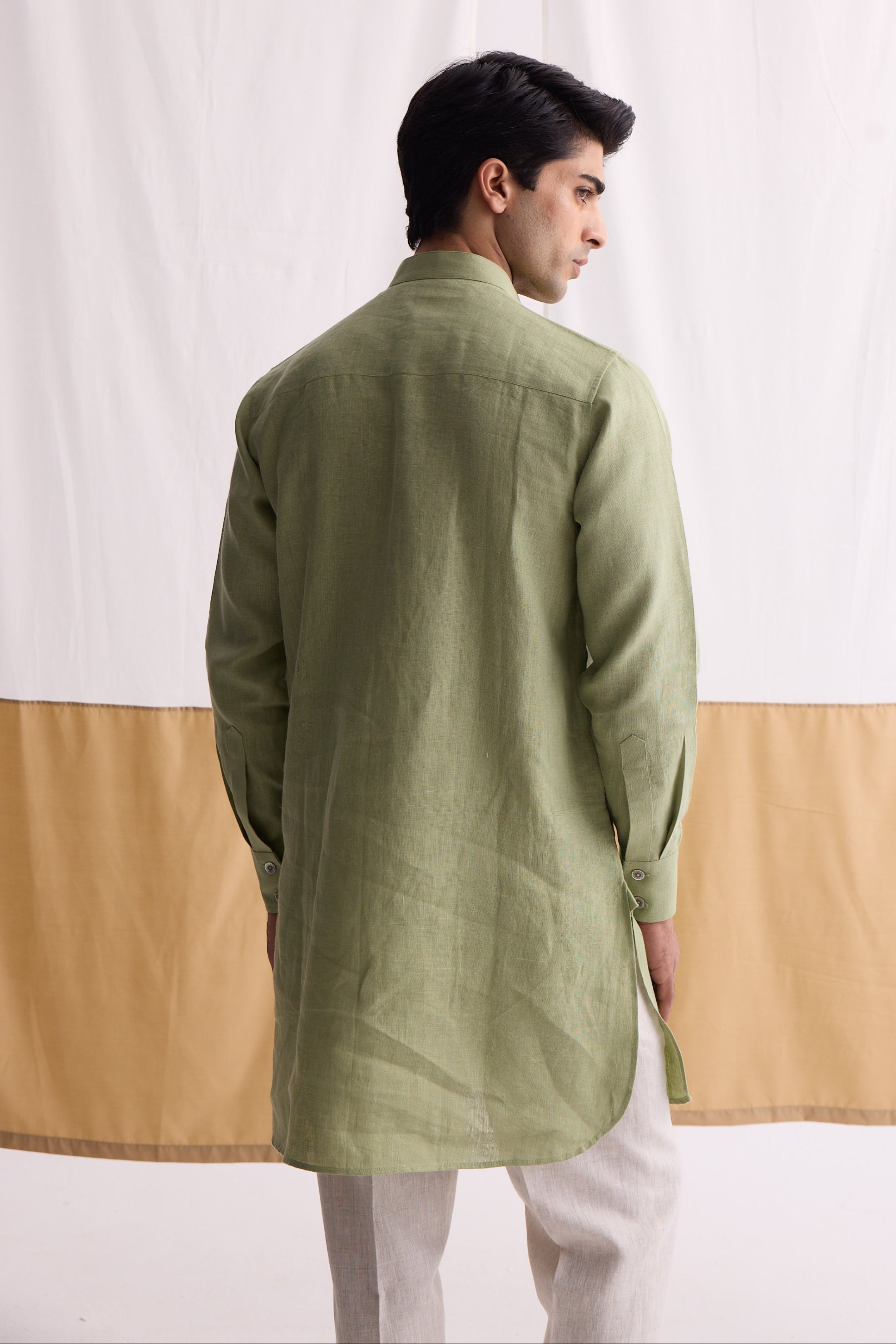 The Primoz Mint Green Linen Kurta