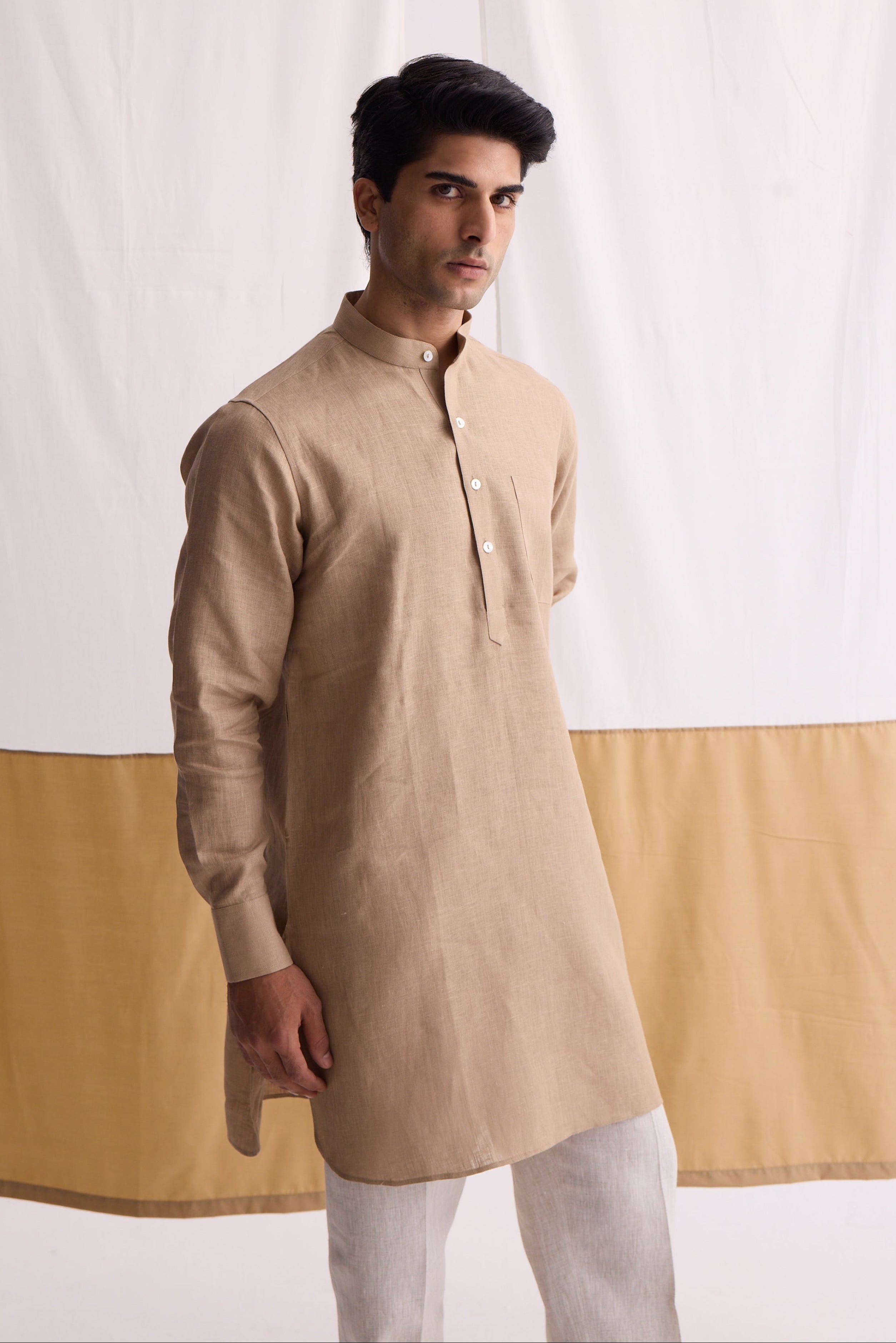 Handsome High Sand Linen Kurta