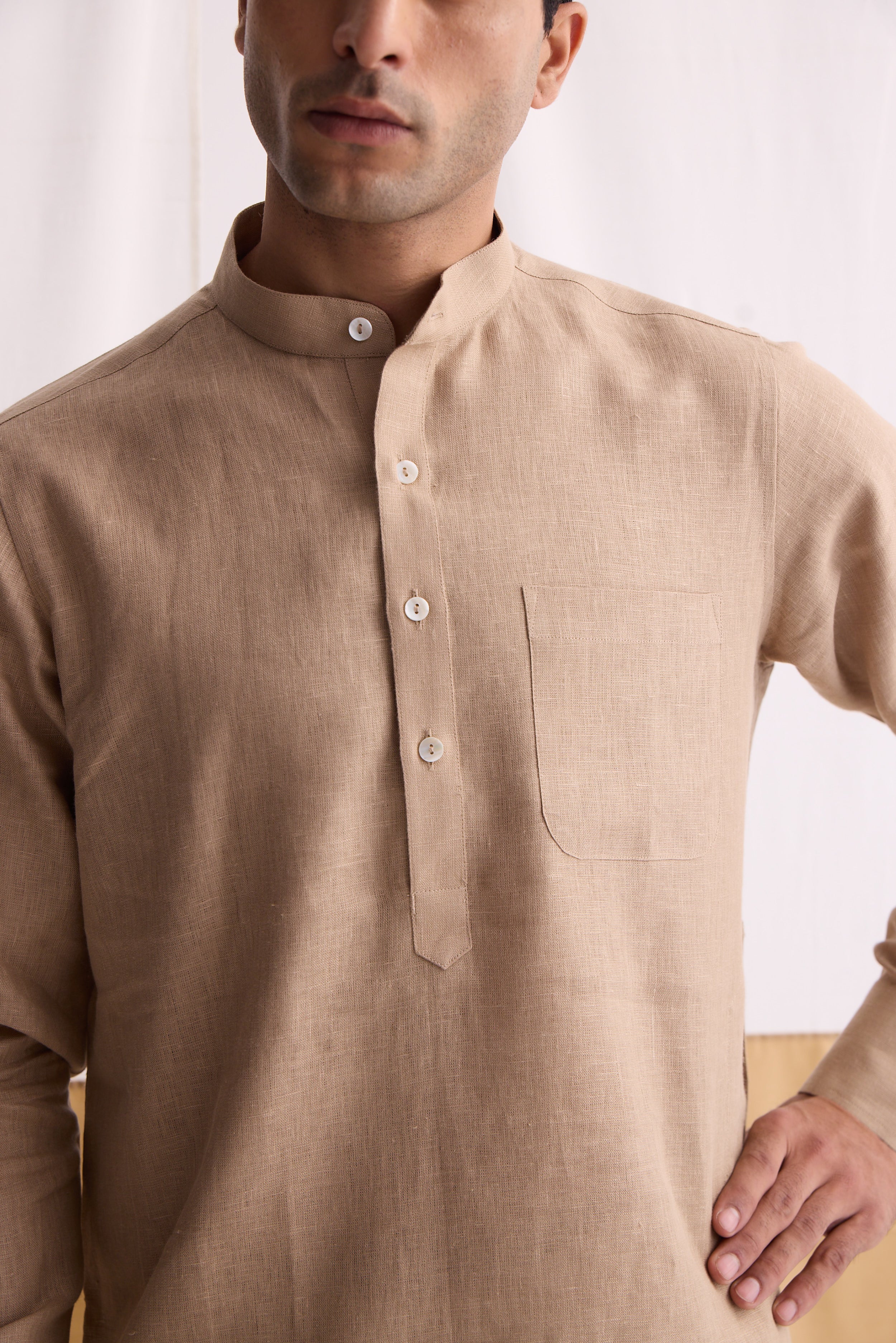 Handsome High Sand Linen Kurta