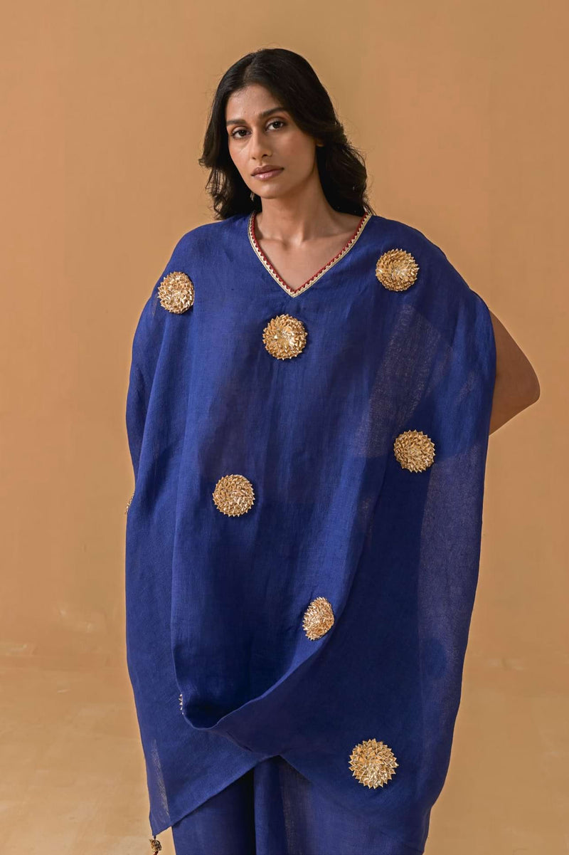 The Patakha Cobalt Blue Gauze Linen Cape Set