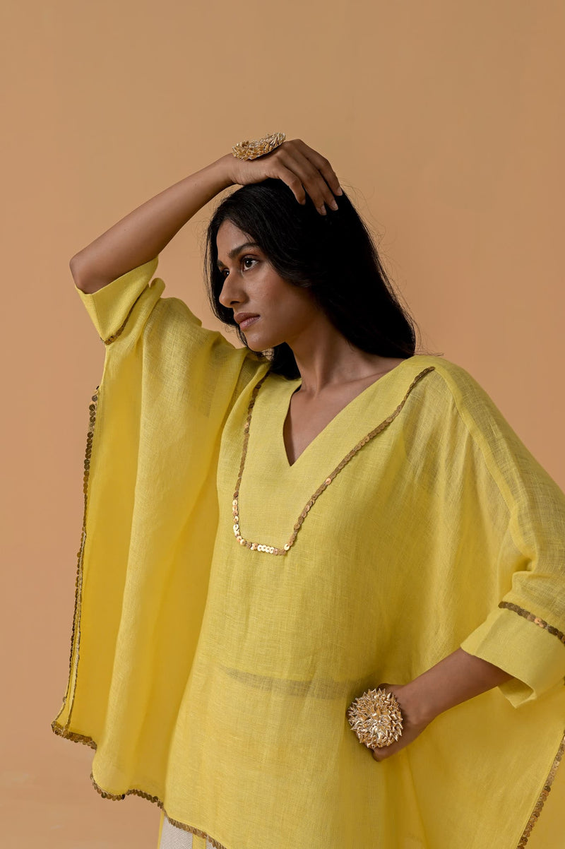 The Drama Queen Light Yellow Linen Cape (Only Cape)