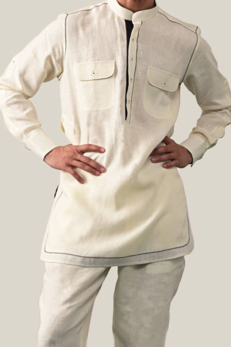 The Fursat Cream Linen Kurta