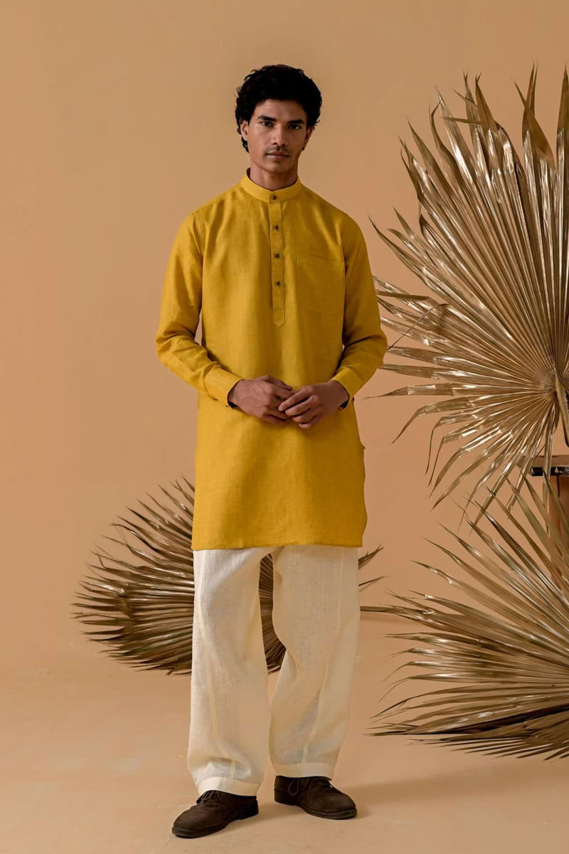 Shehzada Style Mustard Linen Kurta