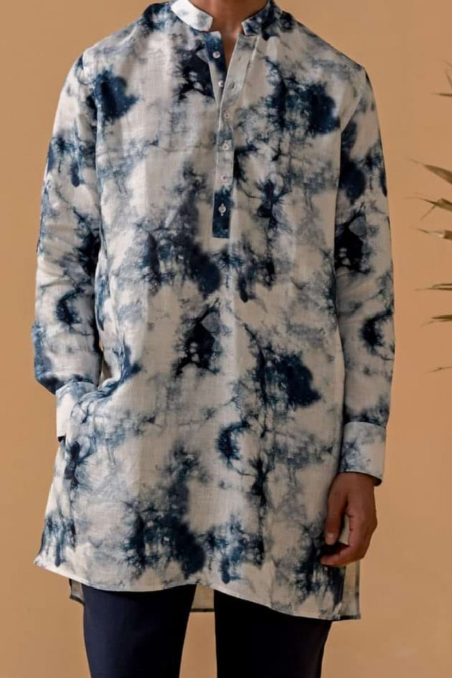 Rangeela Vibes Blue Shibori Linen Kurta