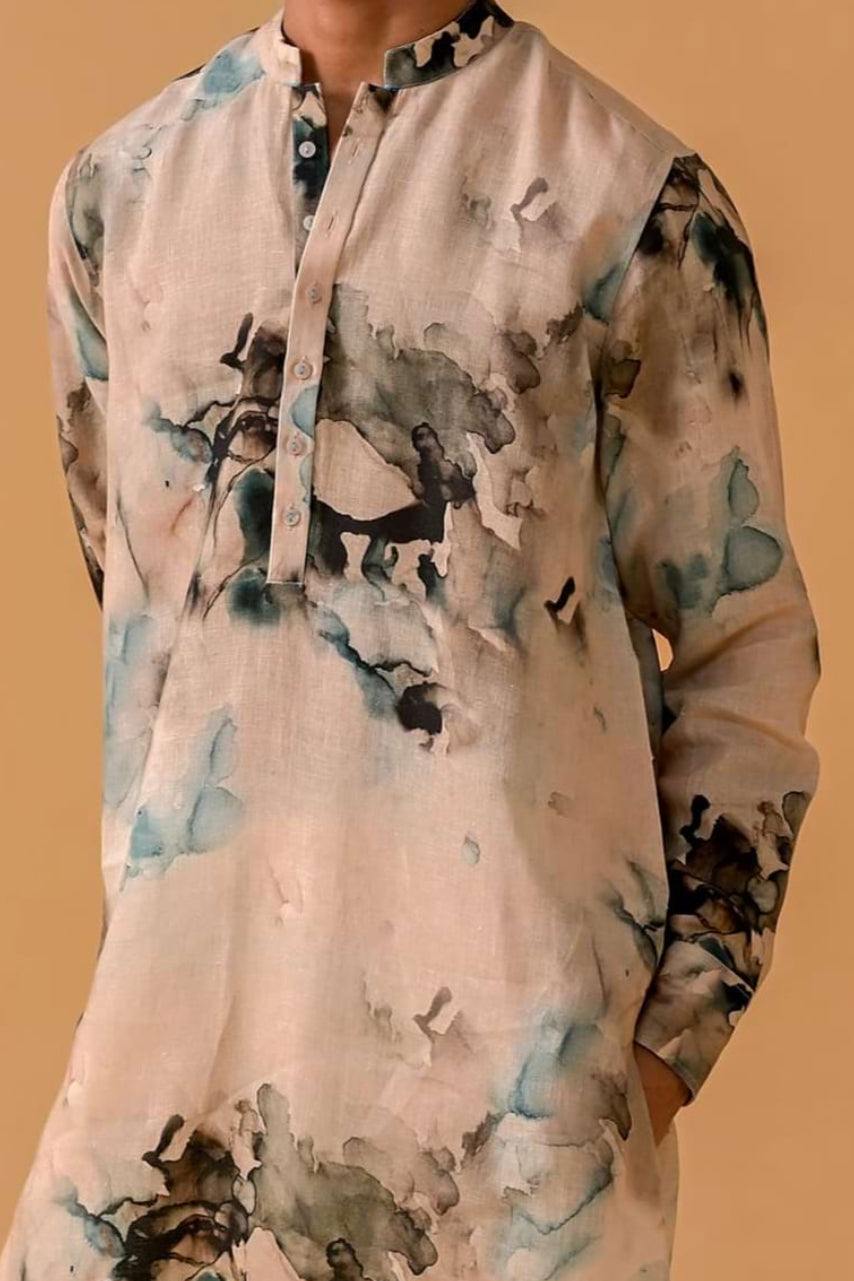 Mehfil Mood Marble Print Linen Kurta