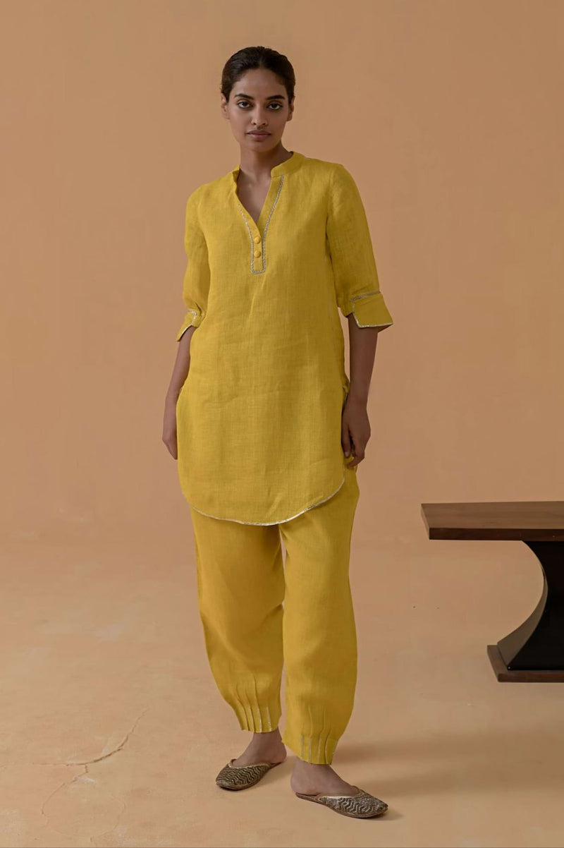 The Patola Mustard Linen Tunic Set