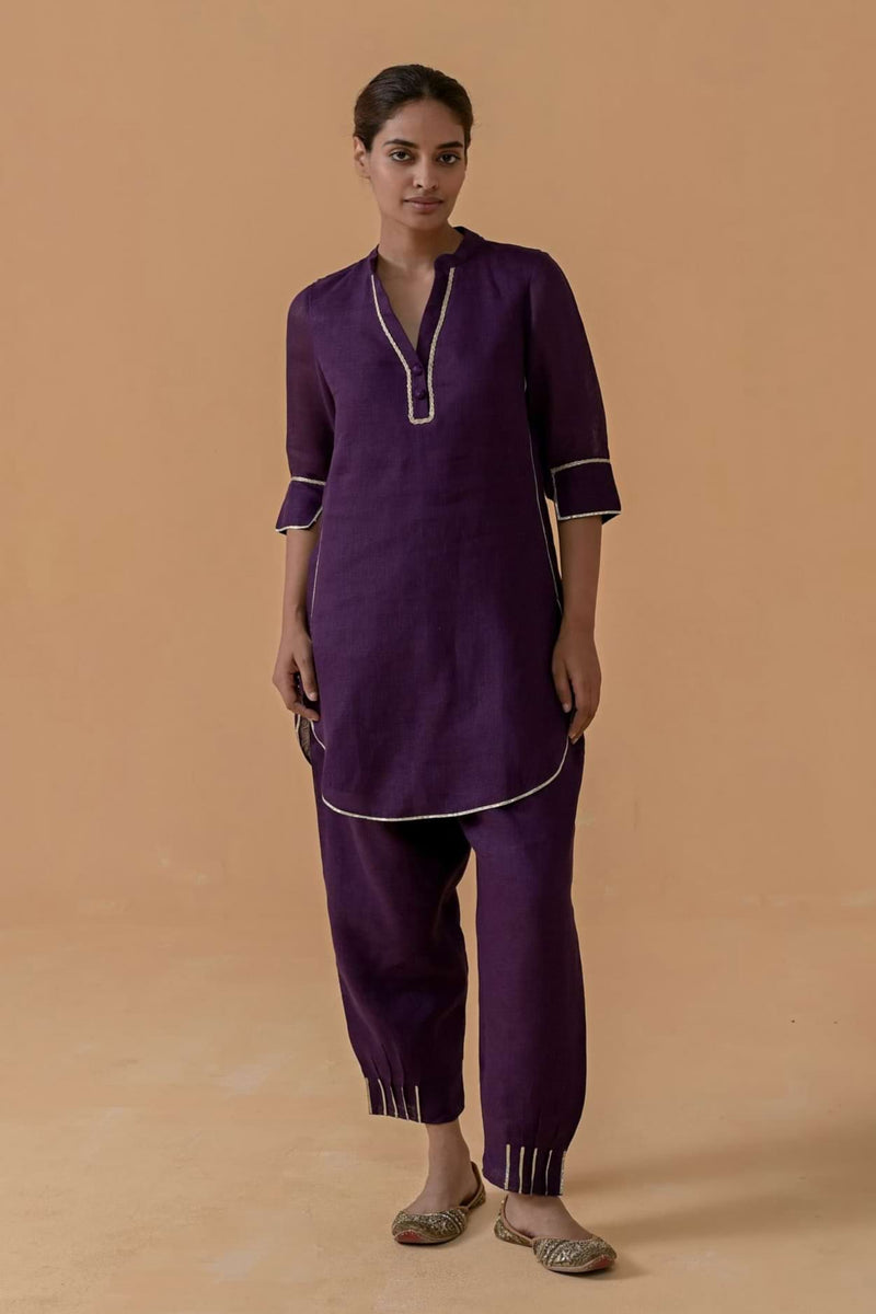 The Patola Purple Linen Tunic Set