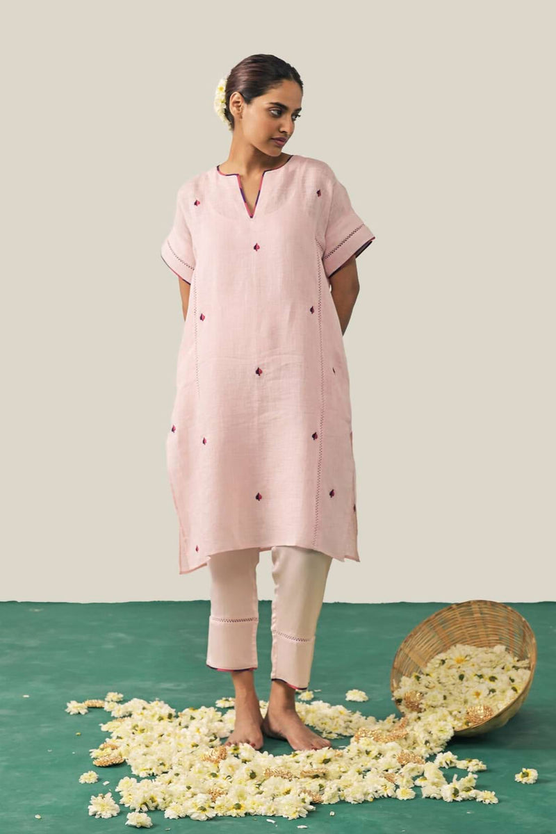 The Ace of Spades Baby Pink Linen Kurta Set