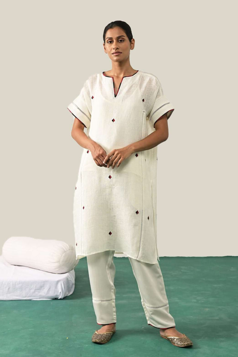 The Ace of Spades Off White Linen Kurta Set