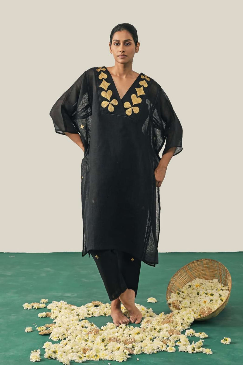 The Flush Femme Linen Kurta Set - Black