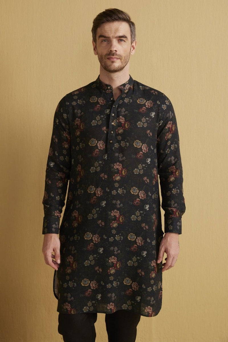 The Saya Hues of Black Linen Kurta
