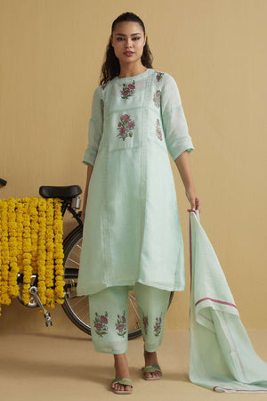 The Mariposa Aqua Linen Kurta Set