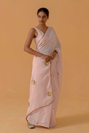 Gulabi Glow Baby Pink Gauze Linen Saree
