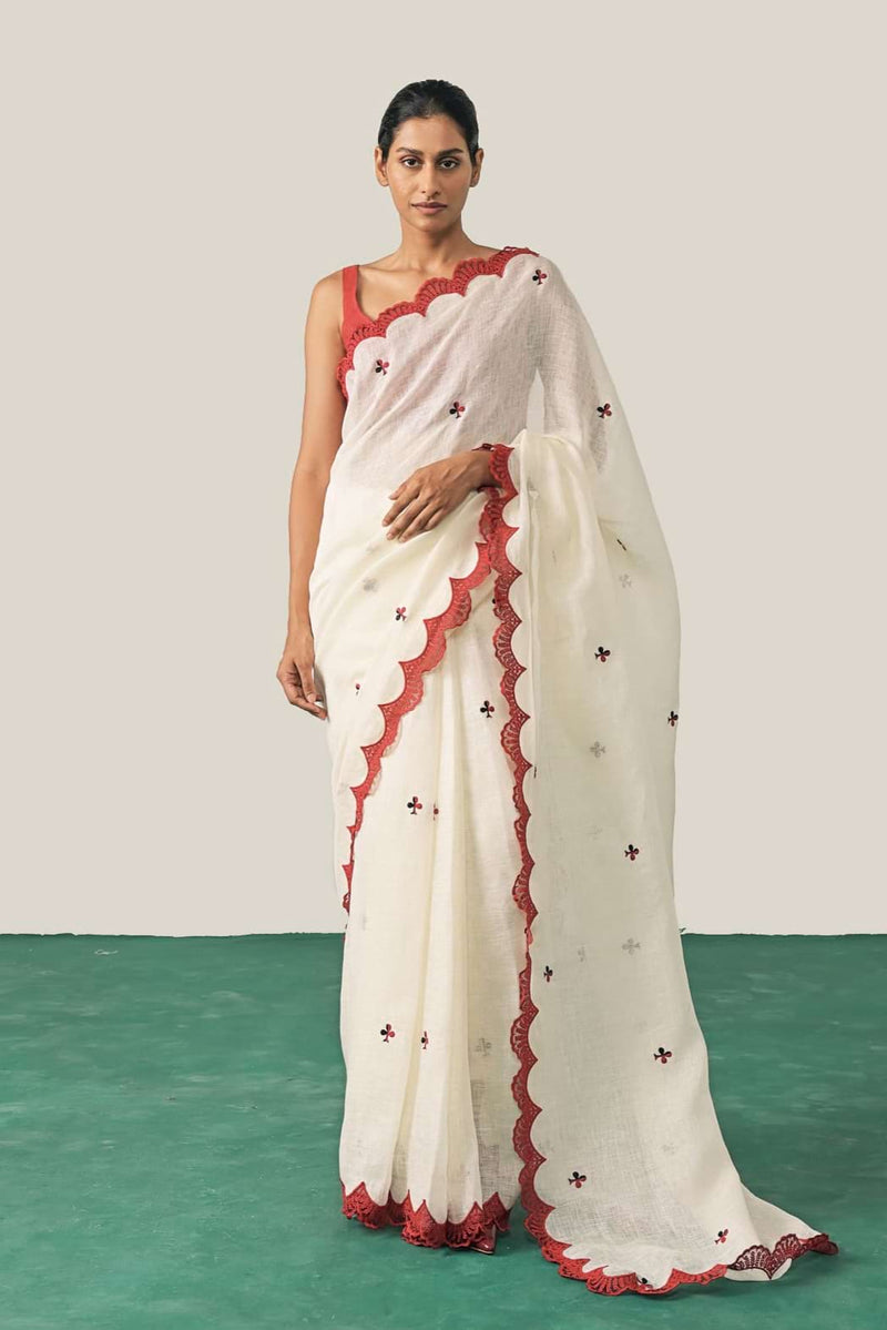 The Queen of Clubs Ivory Linen Saree