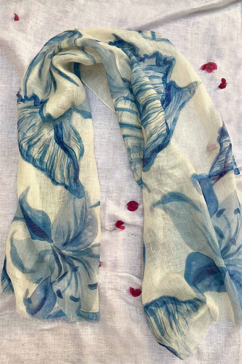 Guldasta Blue Floral Scarf
