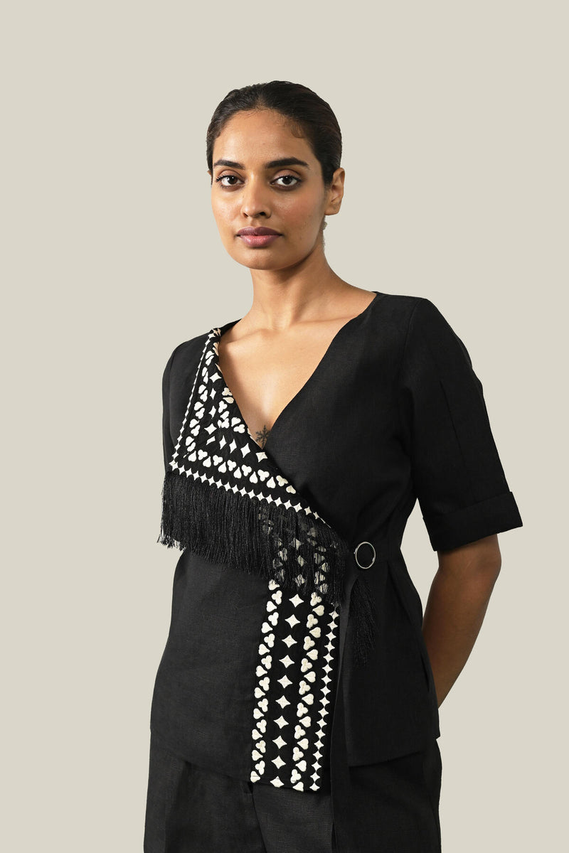 The Blackjack Heiress Black Linen Top