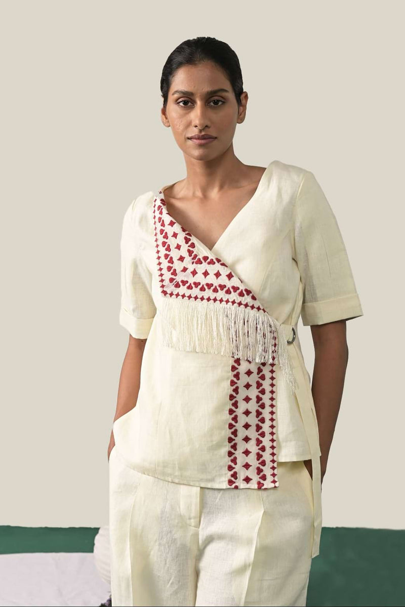 The Blackjack Heiress Off White Linen Top