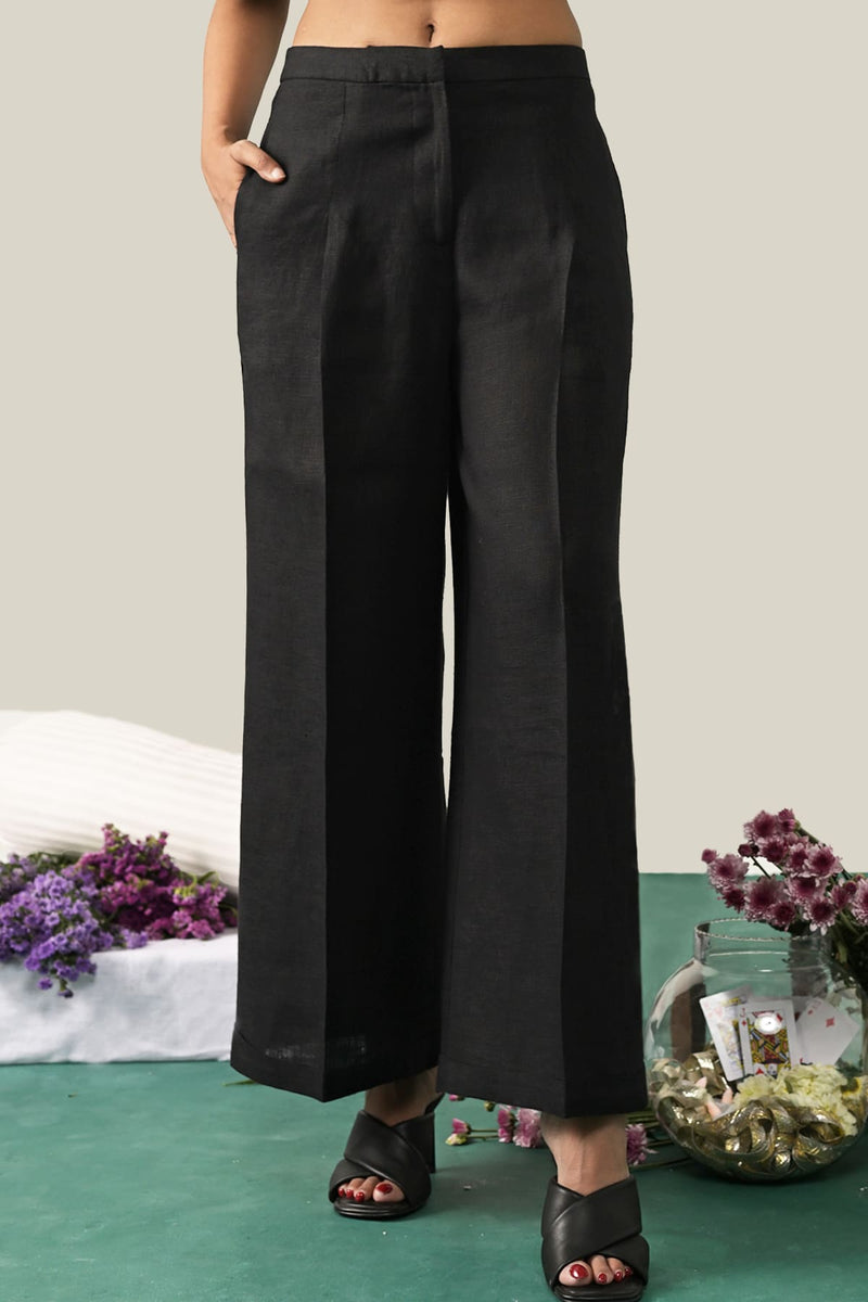 Lady Luck Black Linen Wide Leg Trousers