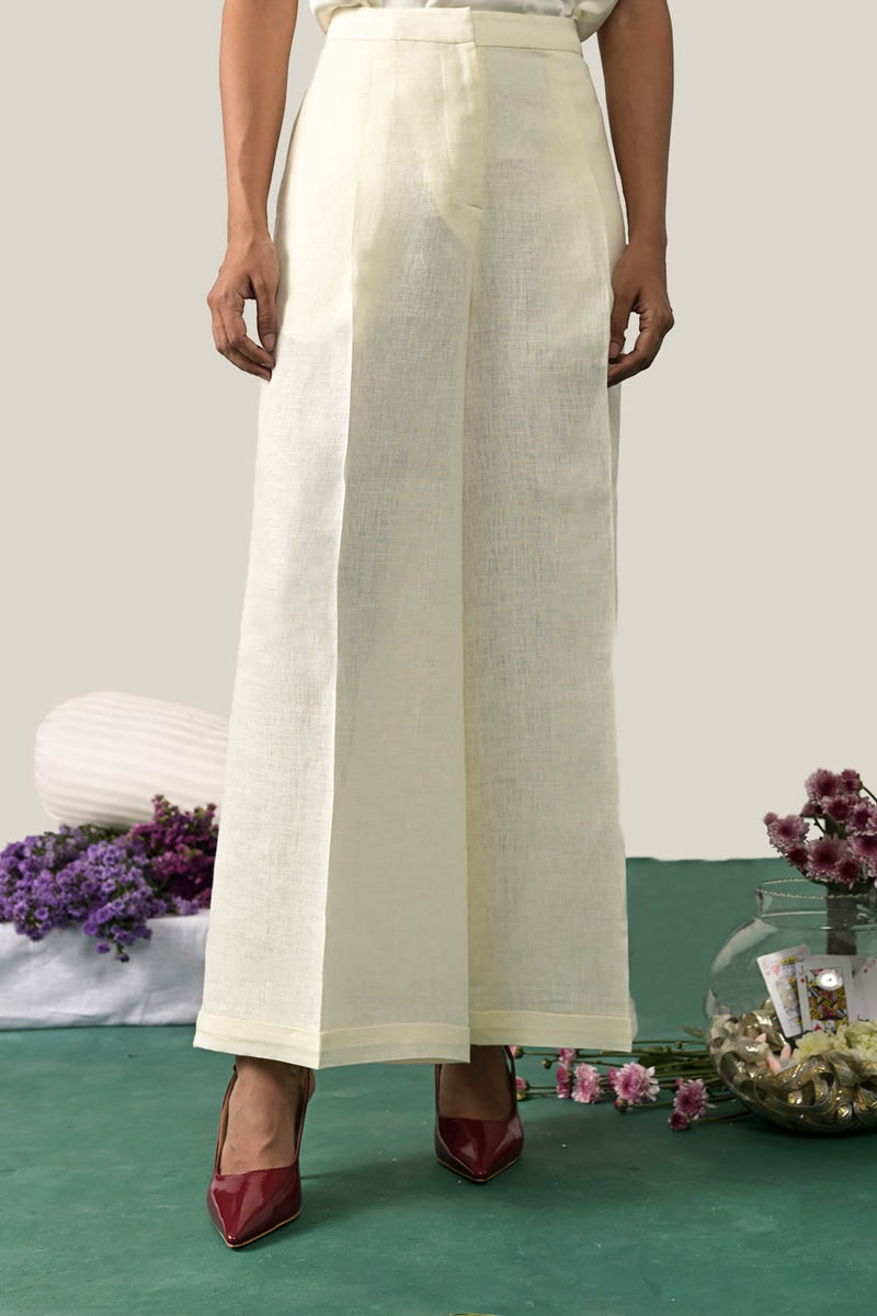 Lady Luck Off White Linen Wide Leg Trousers