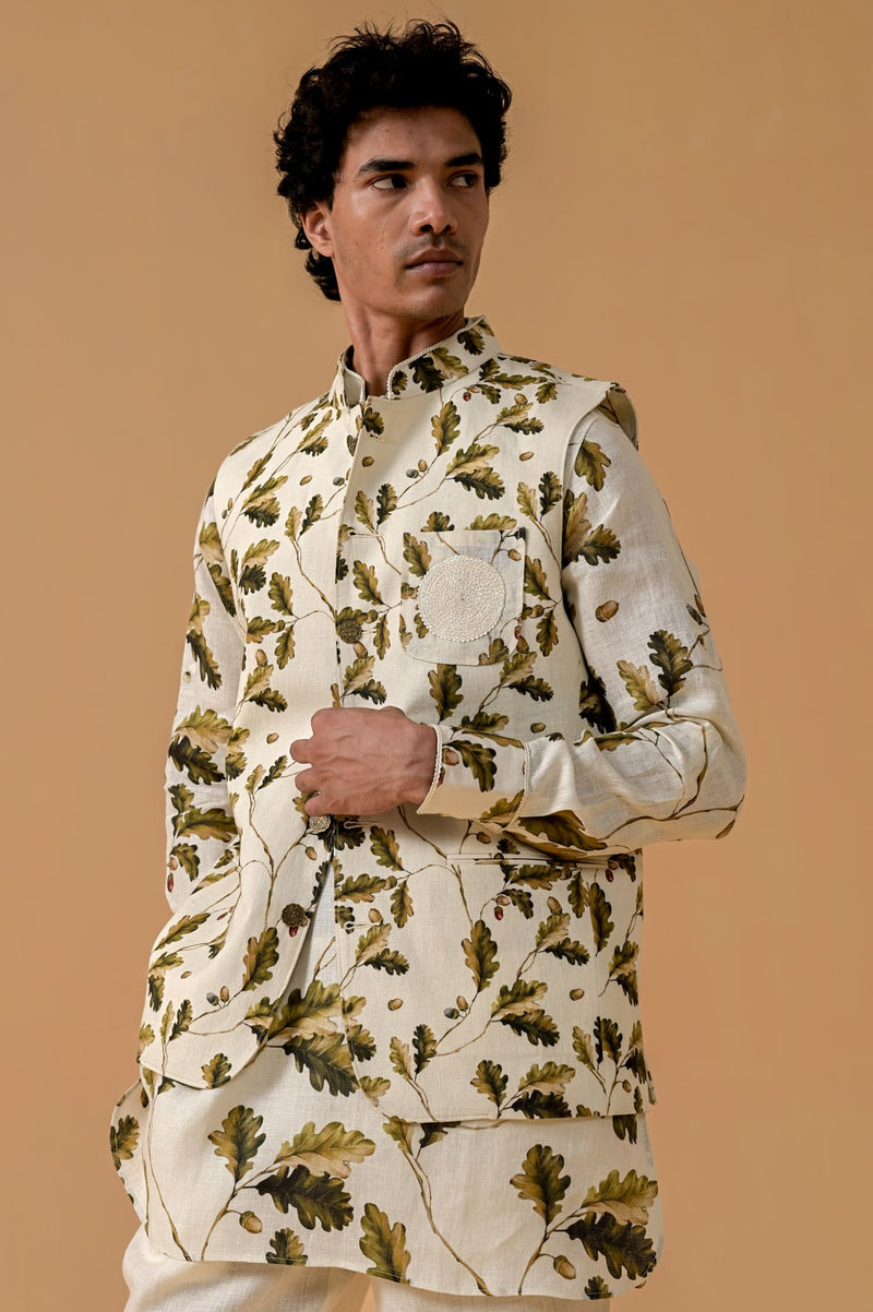 Rangeela Rebel Autumn Print Linen Waistcoat