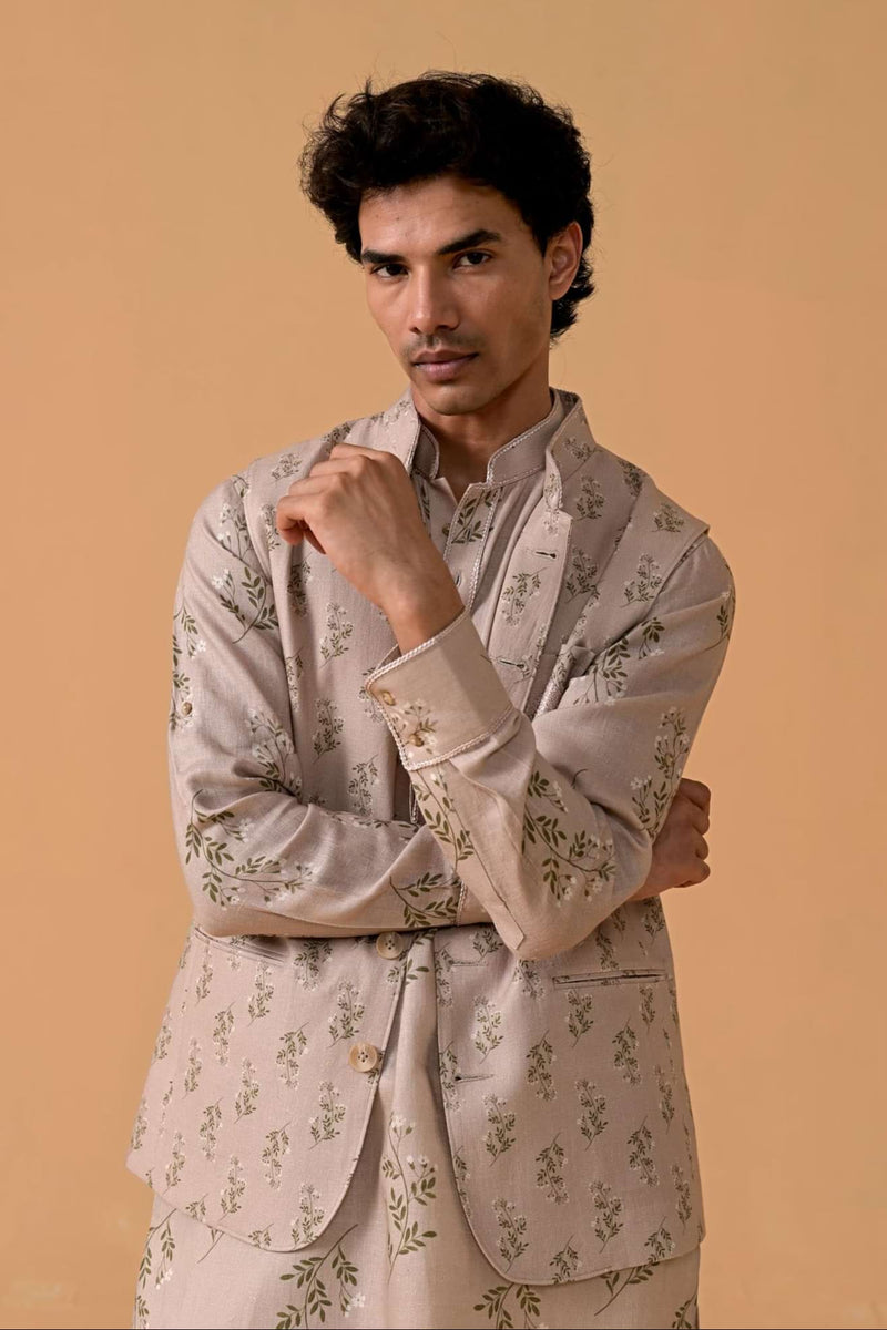 Mirza Mode Ivory Floral Linen Waistcoat