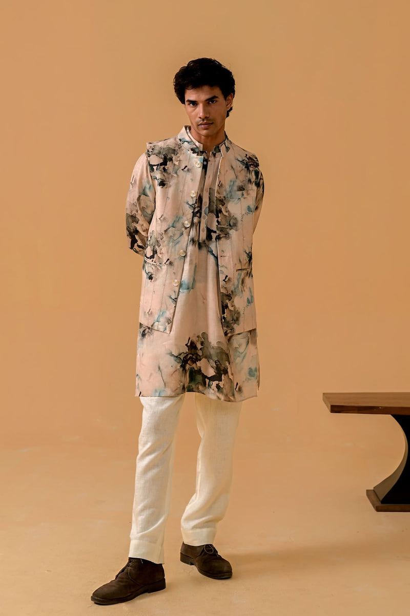 Desi Swag Marble Print Linen Waistcoat