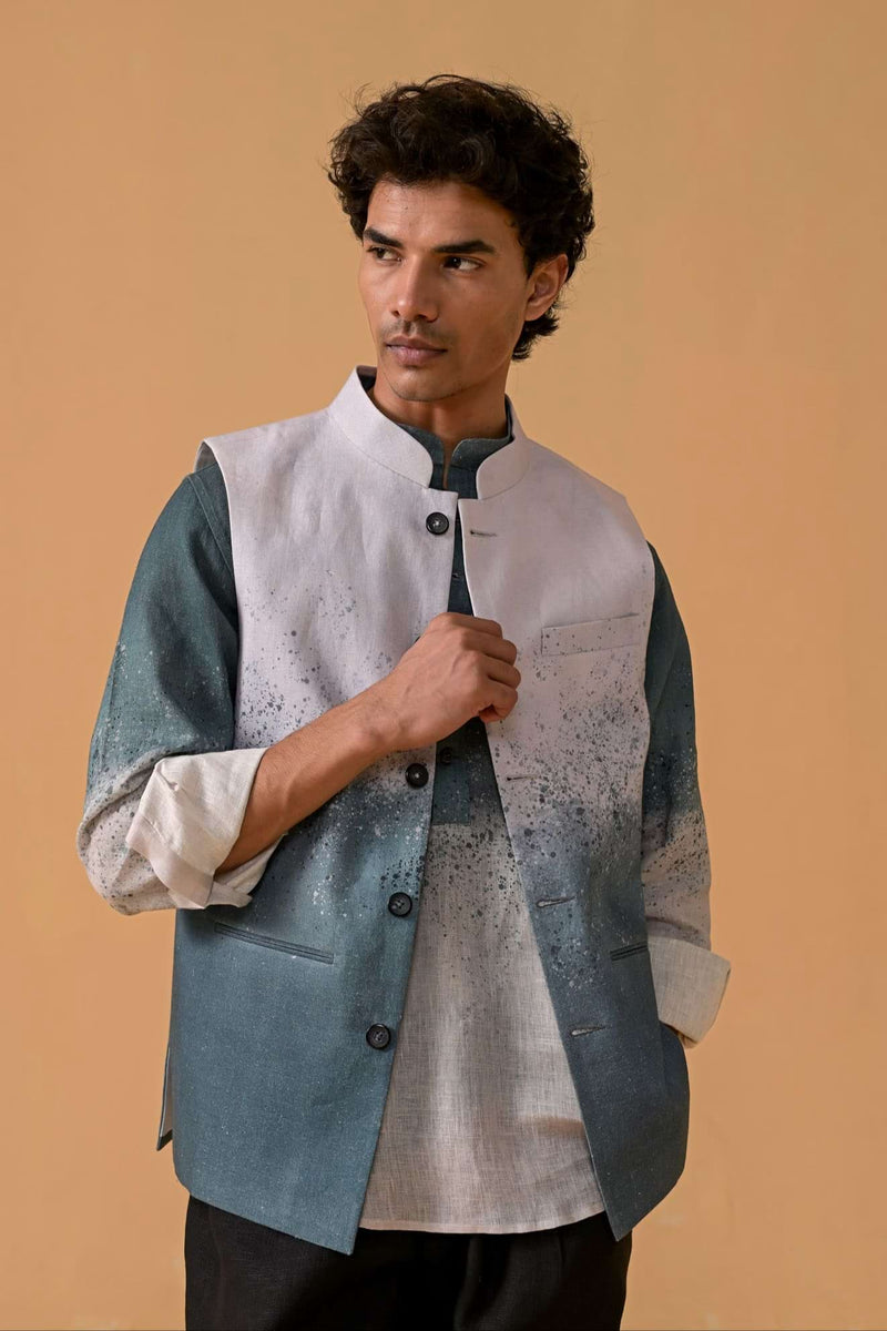 Total Tashan Blue Ombre Linen Waistcoat