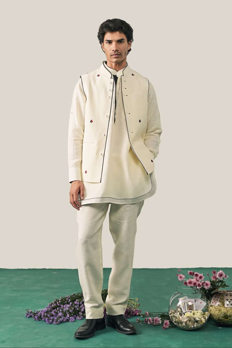 The Royal Rummy Ivory Linen Waistcoat