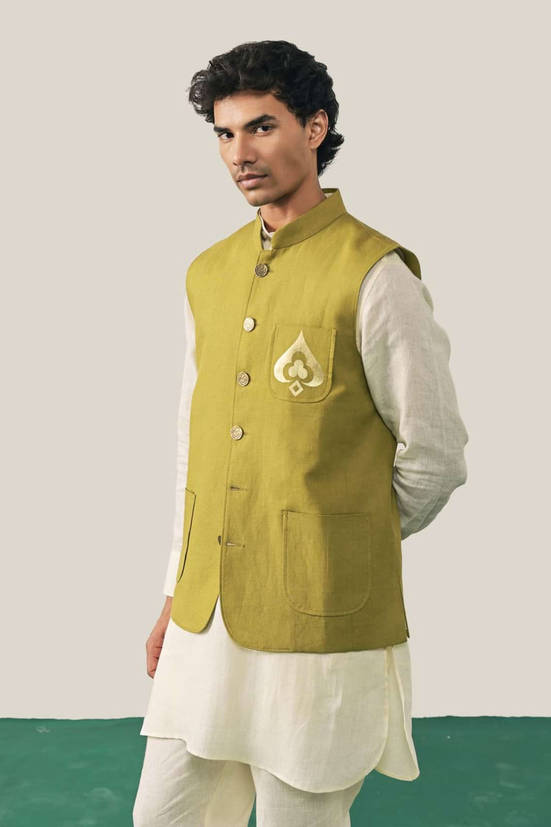 The Wild Card Prince Olive Linen Waistcoat