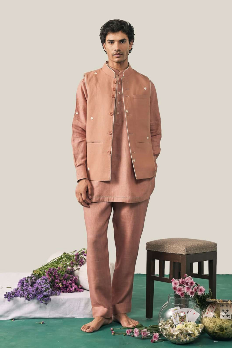 The Royal Rummy Jaipuri Pink Linen Waistcoat