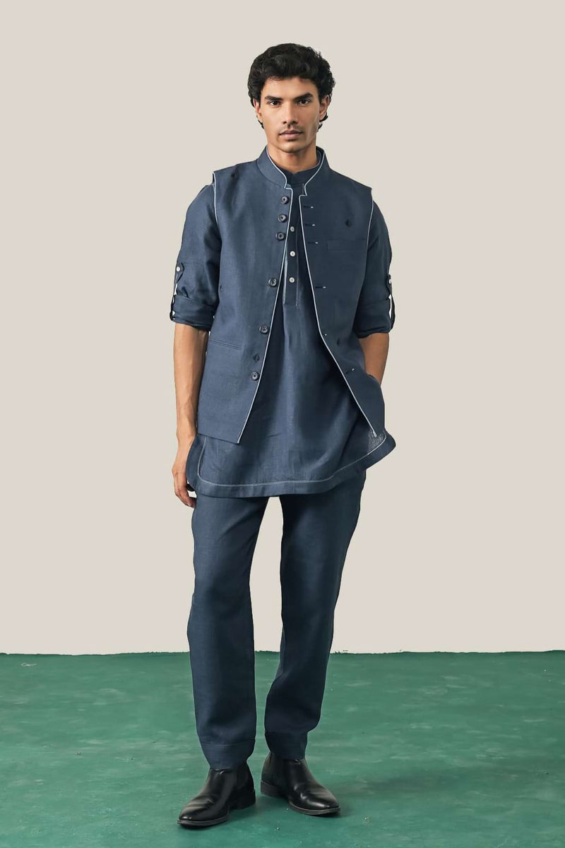 The Royal Rummy Navy Blue Linen Waistcoat