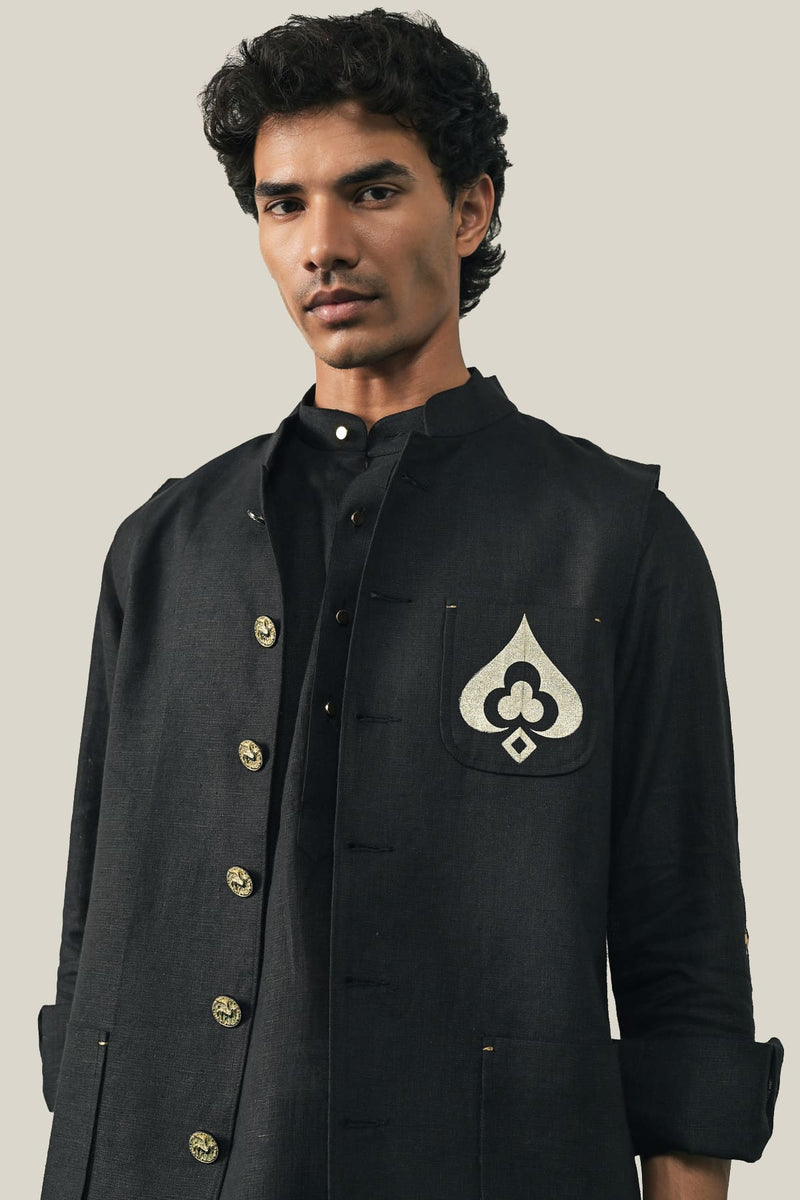 The Wild Card Prince Black Linen Waistcoat