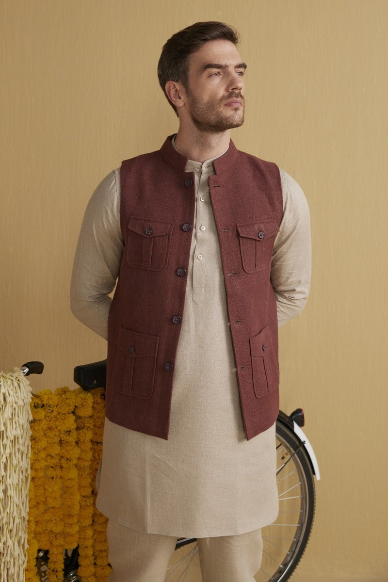 The Kerim Brown Linen Coat