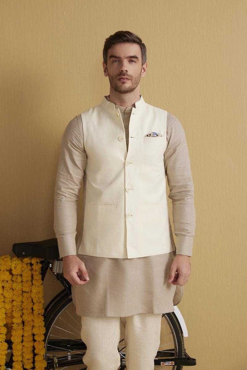The Soren Off White Linen Coat