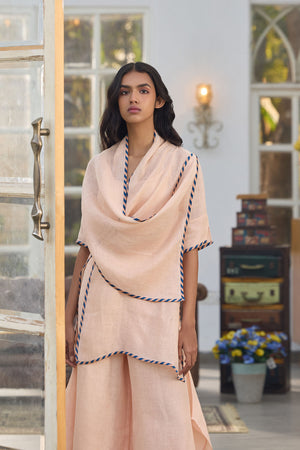 The Saachi Peach Contrast Hem Linen Cape (Only Cape)