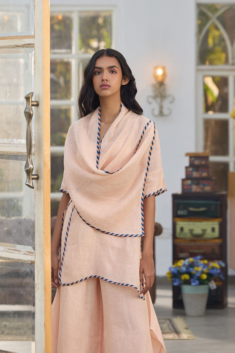 The Saachi Peach Contrast Hem Linen Cape (Only Cape)