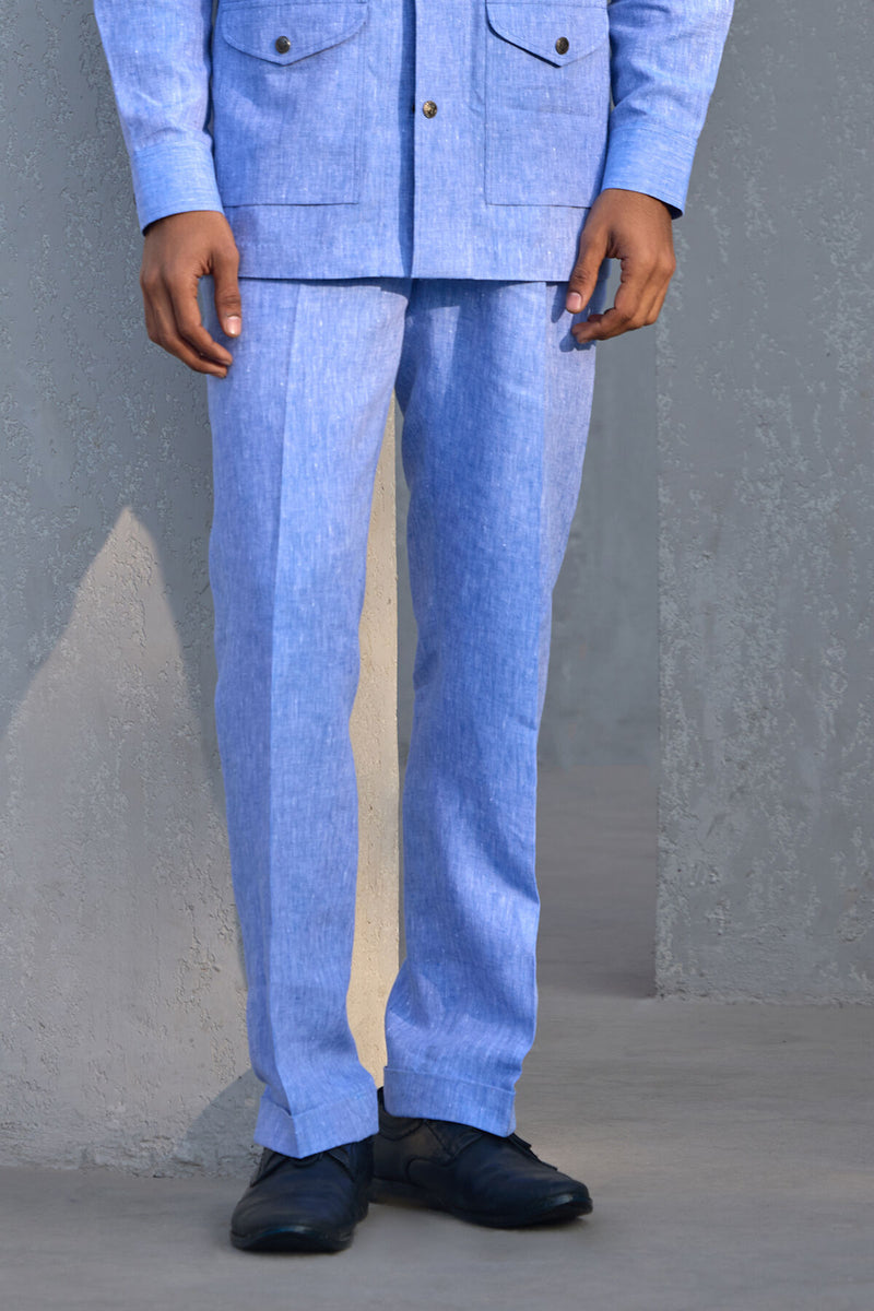 The Connery Light Blue Linen Trousers